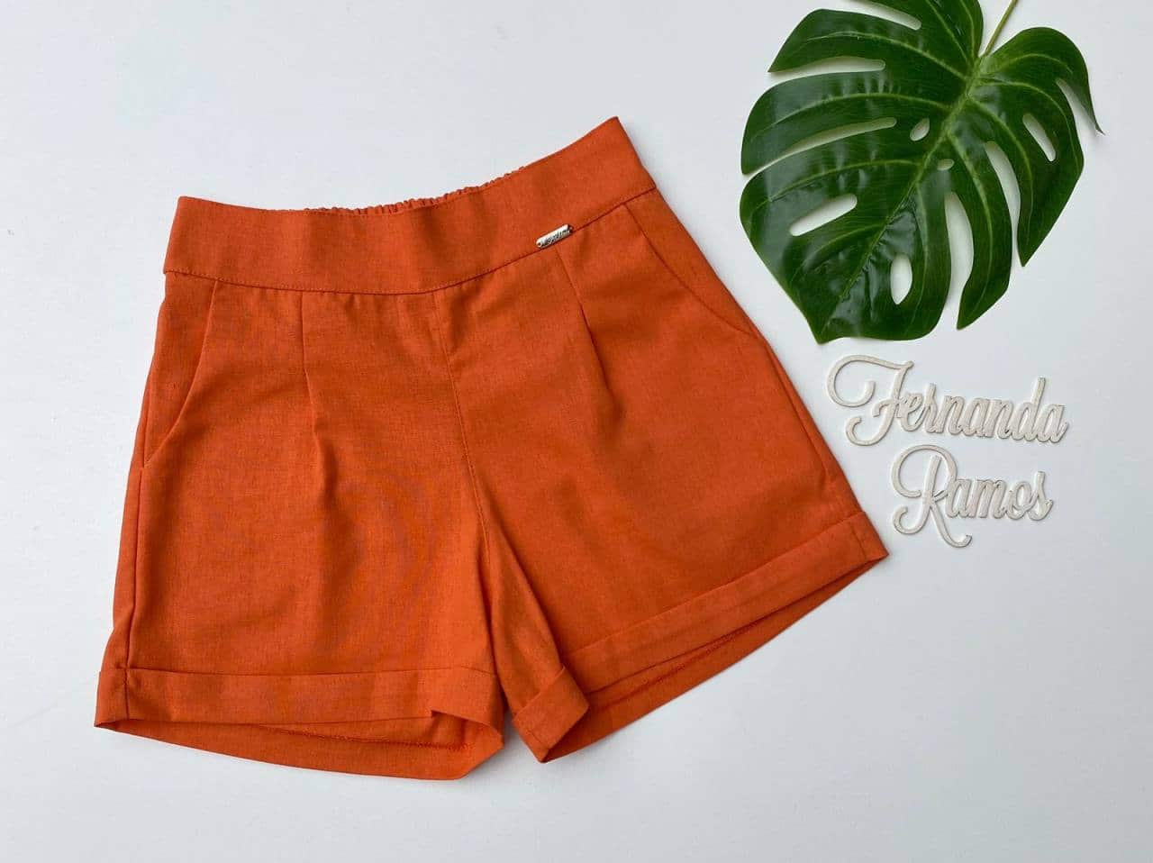 Short Feminino Viscolinho Laranja Fernanda Ramos Store