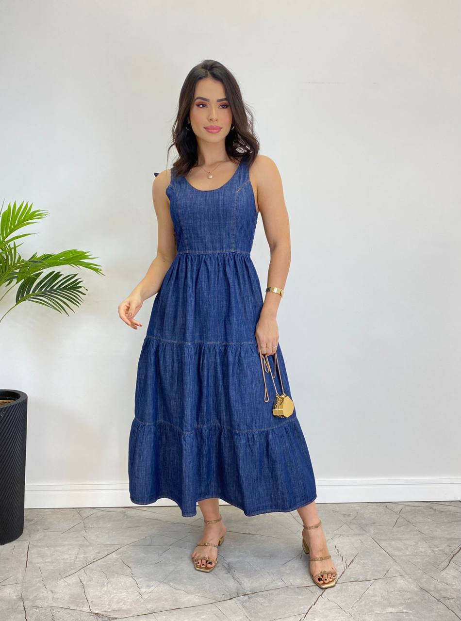 Vestido Jeans Midi Sem Bojo Fernanda Ramos Store