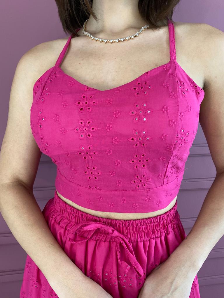 Conjunto Camisa Cropped E Mini Saia Plissada Radija Pink