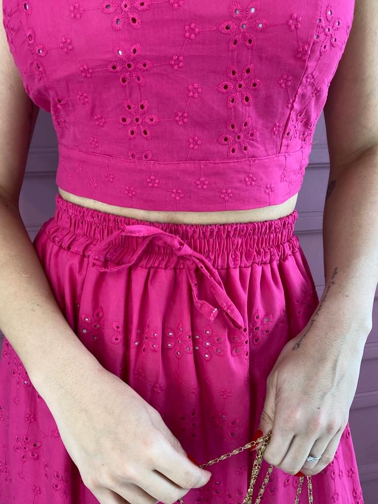 Conjunto Camisa Cropped E Mini Saia Plissada Radija Pink