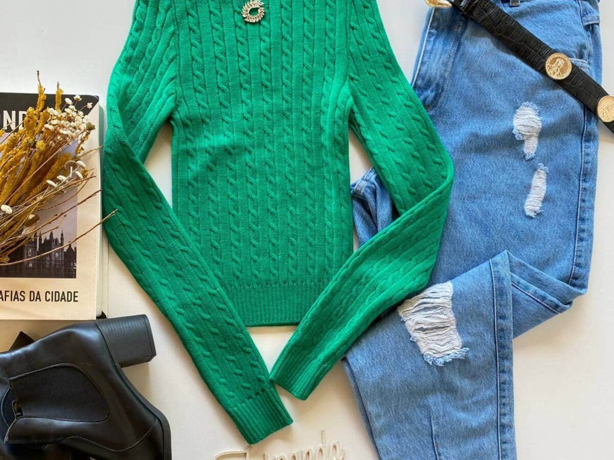 Blusa Mini Nervuras - Verde - DMartins Tricot