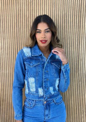 Jaqueta Feminina Jeans Destroyed Amanda Fernanda Ramos Store