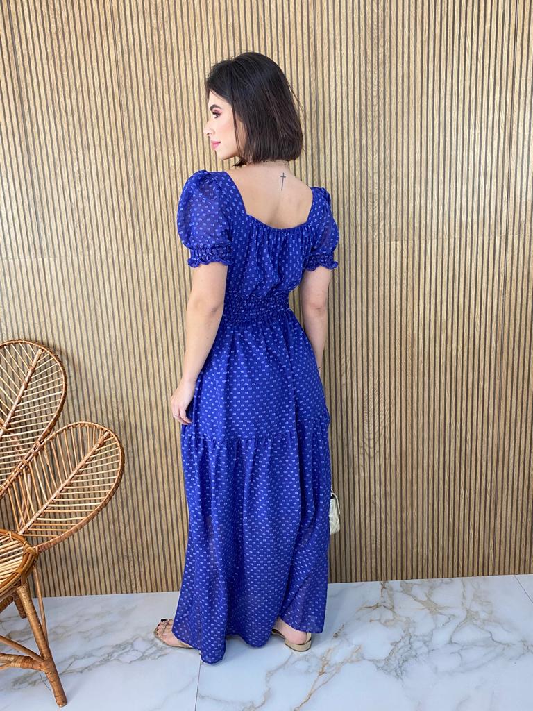 Vestido Longo sem Bojo Lastex na Cintura Manga Princesa Azul Bebe