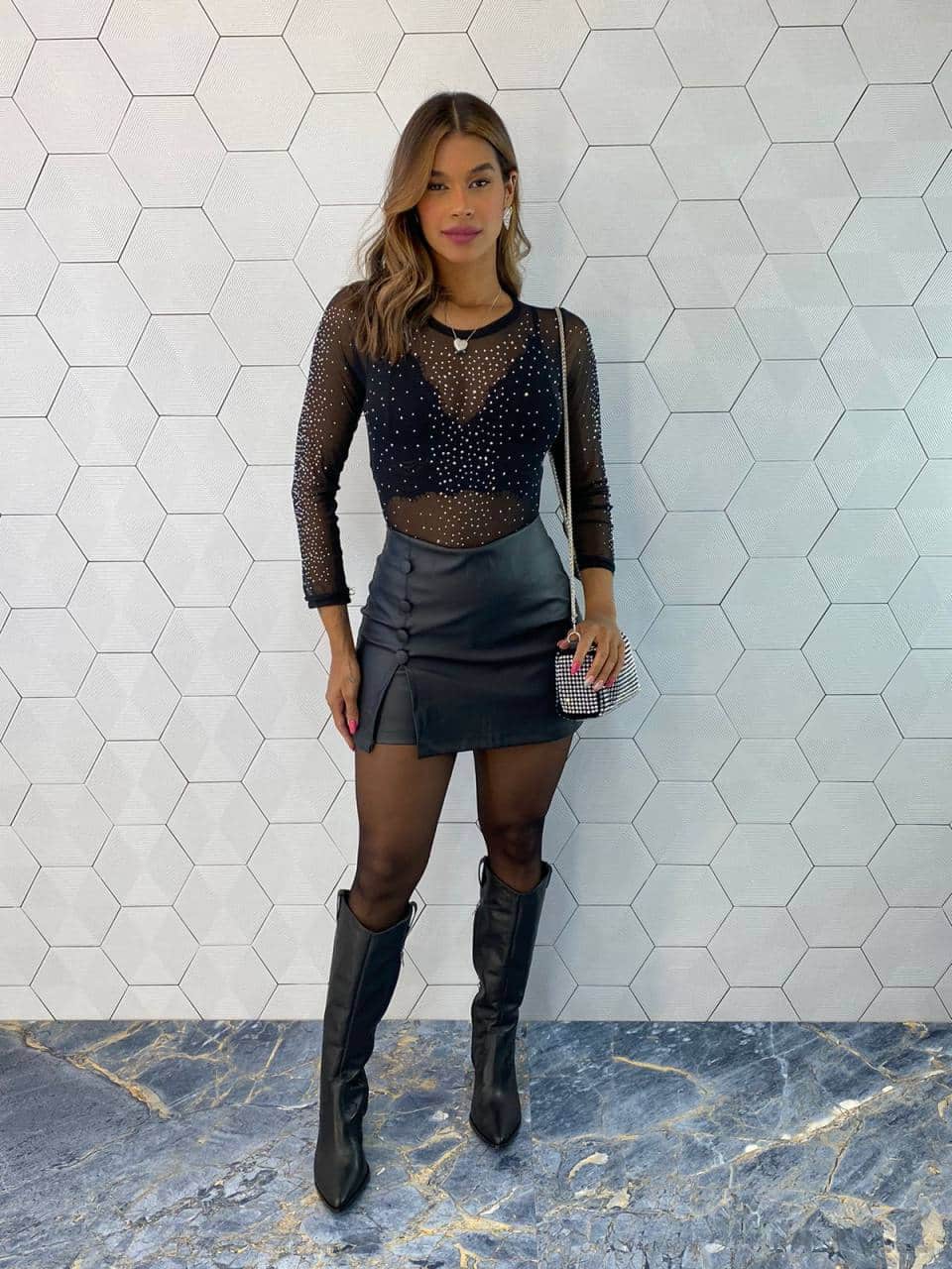 fernandaramosstore com br Body Feminino Manga Longa Tule Ana com Aplicações Preto 1