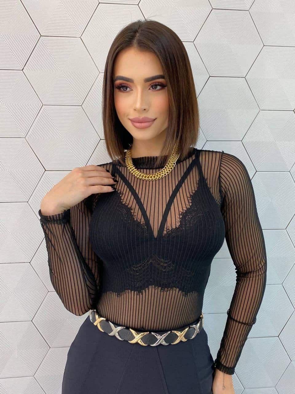 fernandaramosstore com br Body Feminino Manga Longa Tule Preto Luiza 1