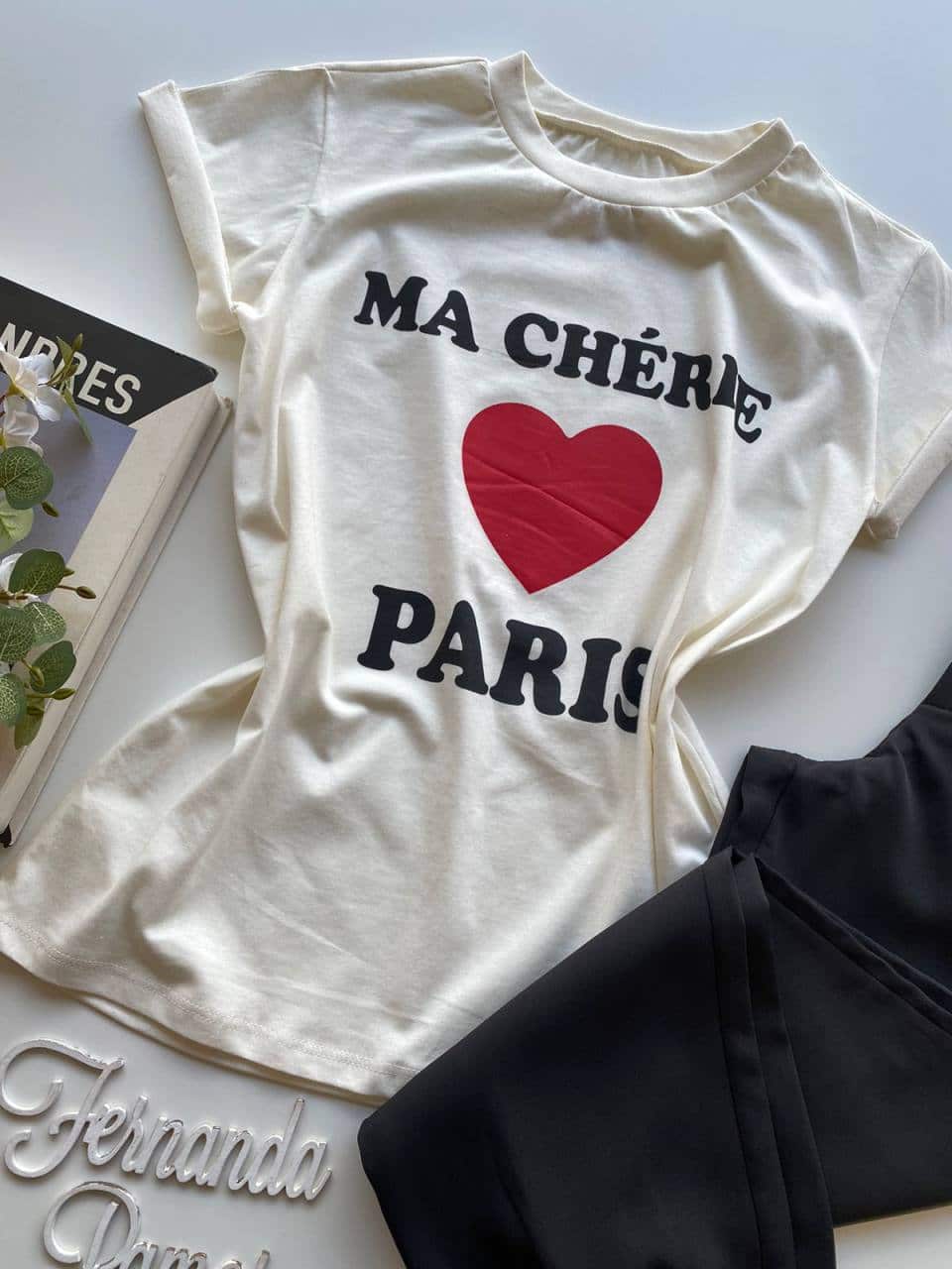 fernandaramosstore com br T shirt Manga Curta Ma Chérie Paris Off White 1