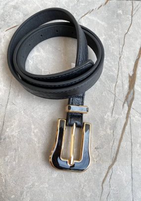Cinto Feminino Isabella Preto Fivela Detalhe Dourado Fernanda Ramos Store
