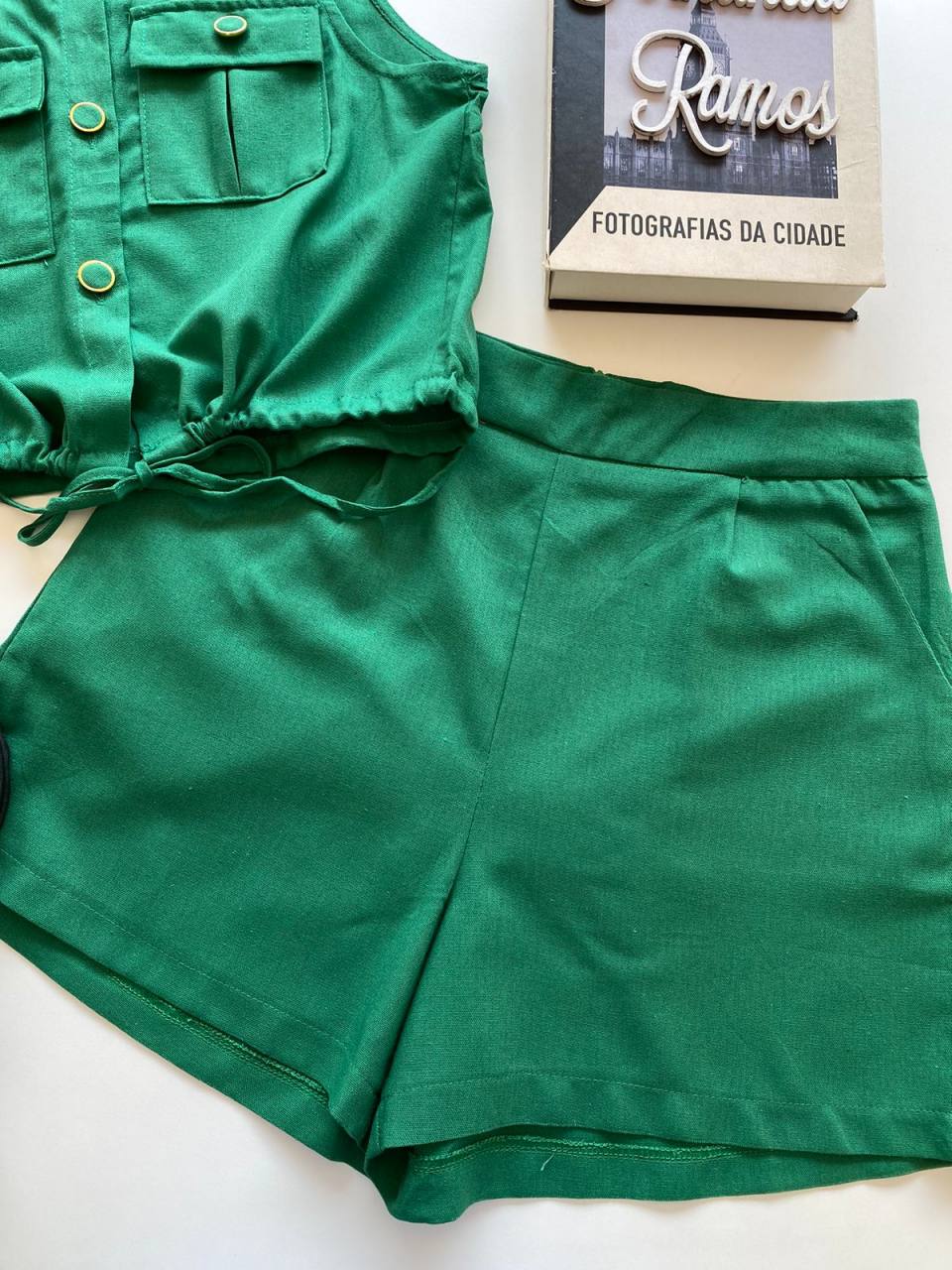 Conjunto cropped e shorts roupa feminina conjunto feminino - R$ 50.00, cor  Verde #89027, compre agora