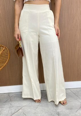 Calça Feminina Flare Lívia Viscolinho Cru Fernanda Ramos Store