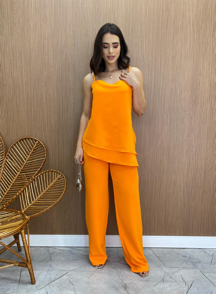 fernandaramosstore com br Conjunto Feminino Fernanda Bata Assimétrica e Calça Pantalona Laranja 1