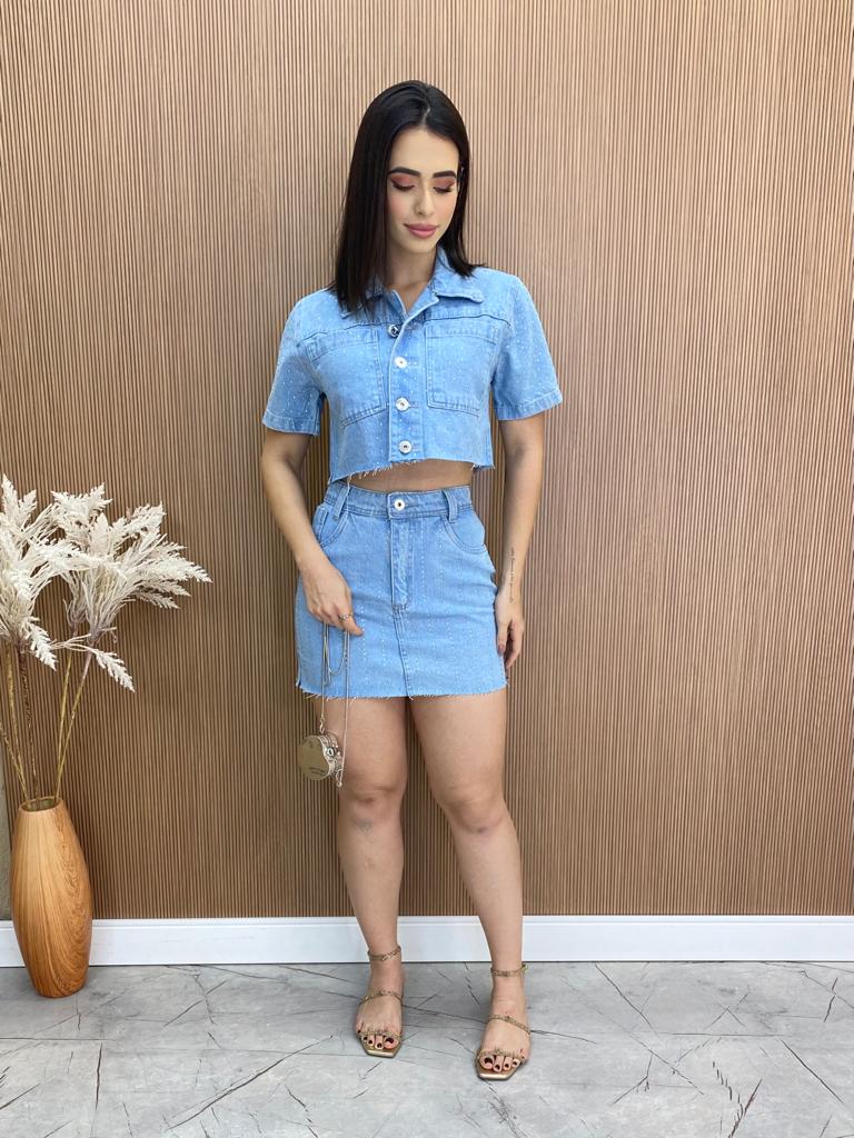 fernandaramosstore com br Cropped Feminino Manga Curta sem Bojo Jeans com Aplicações1