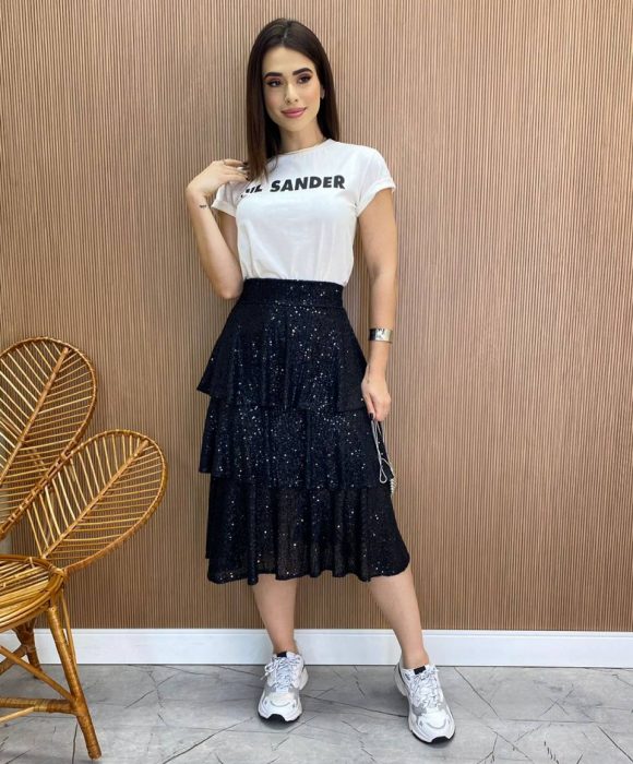 fernandaramosstore com br Saia Midi Feminina Bianca de Paetê em Camadas Preta2