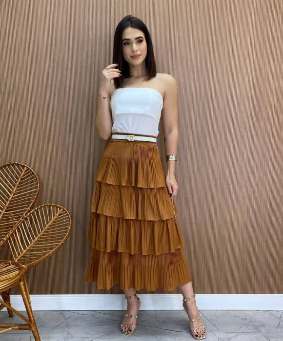 fernandaramosstore com br Saia Midi Melissa Plissada em Camadas Caramelo2