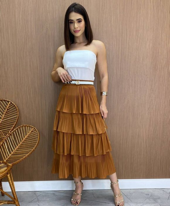 fernandaramosstore com br Saia Midi Melissa Plissada em Camadas Caramelo4
