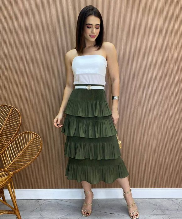 fernandaramosstore com br Saia Midi Melissa Plissada em Camadas Verde Militar3