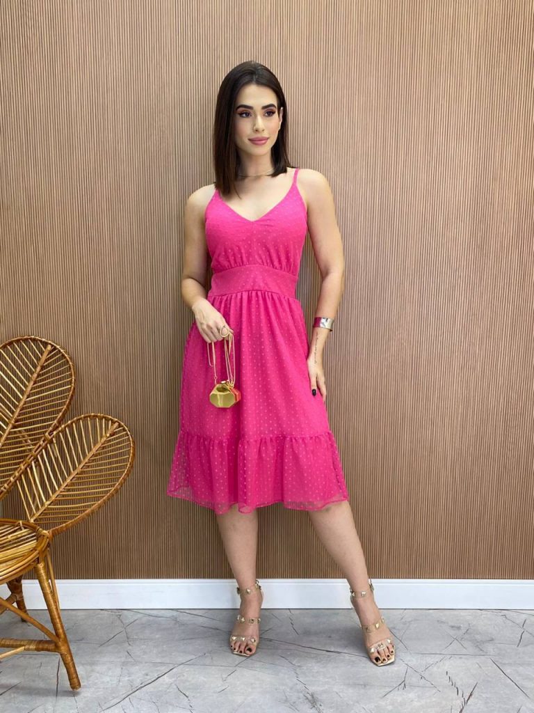 Vestido Longo Sem Bojo Pink Manga Bufante - Fernanda Ramos Store