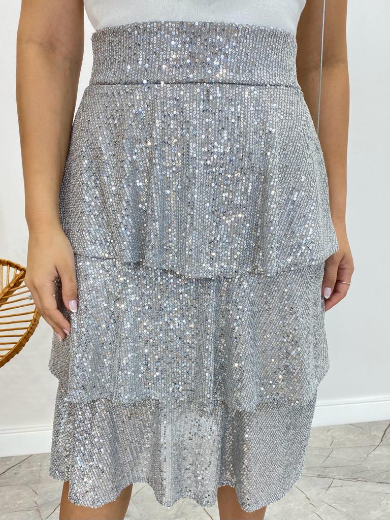 fernandaramosstore com br Saia Midi Feminina Bianca de Paetê em Camadas Prata