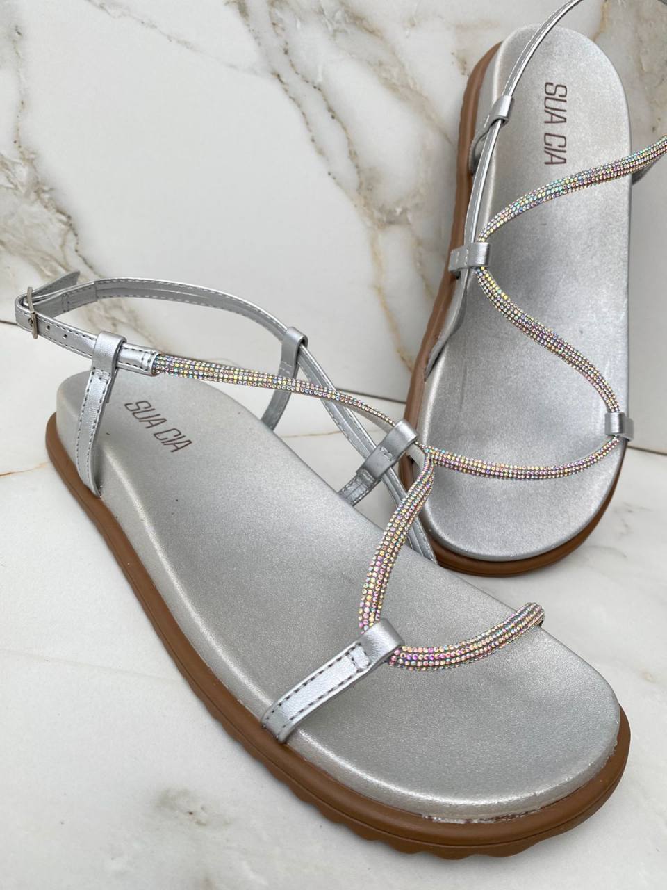 fernandaramosstore com br Sandália Papete Feminina Laísa Prata com Detalhe em Strass1