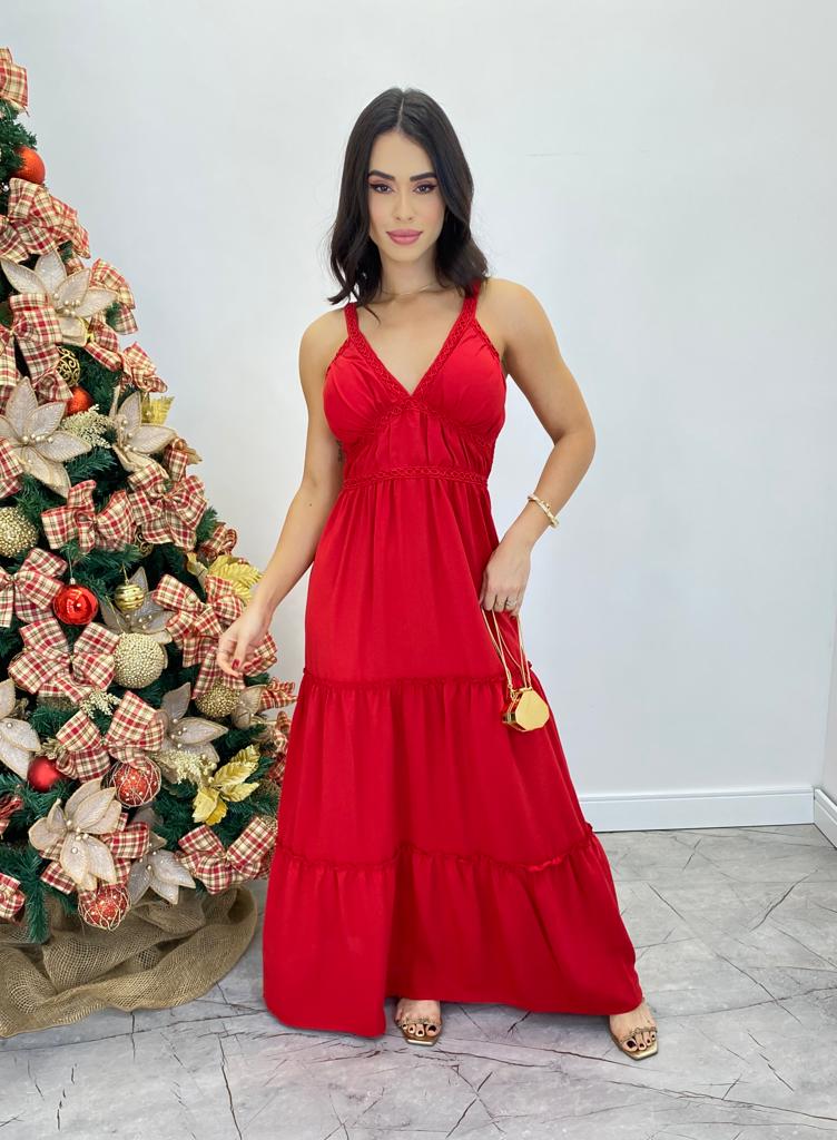 fernandaramosstore com br Vestido Longo Decote V com Bojo e Detalhe nas Alças Vermelho1